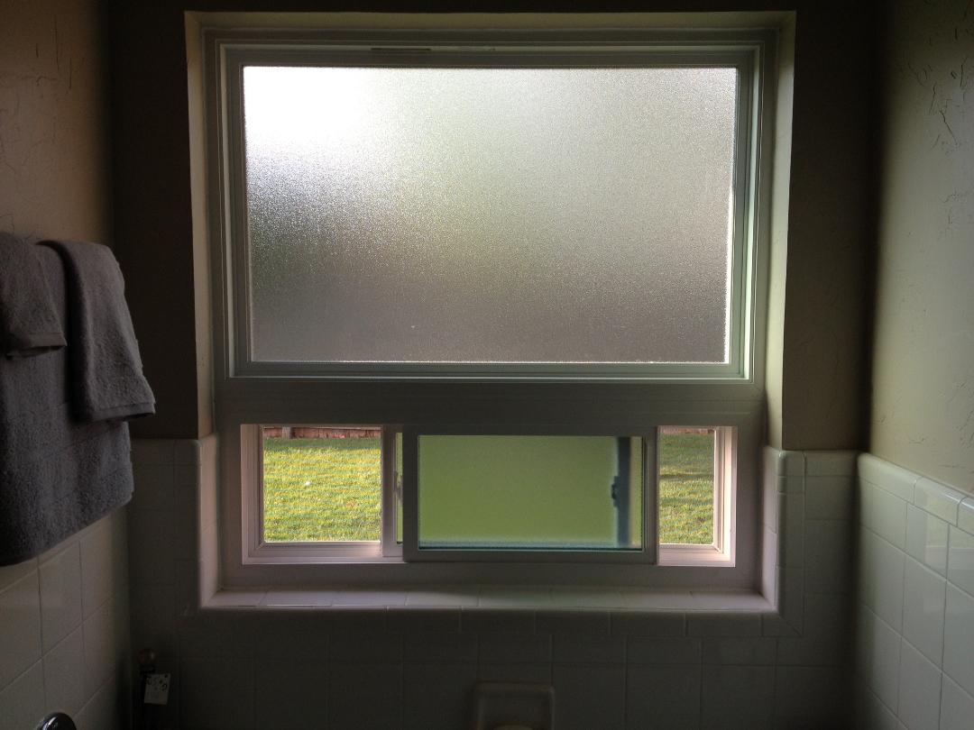 Frosted upper and sliding lower bathroom window