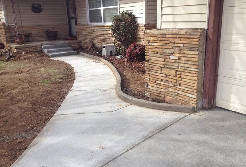 Front yard path with stone edging